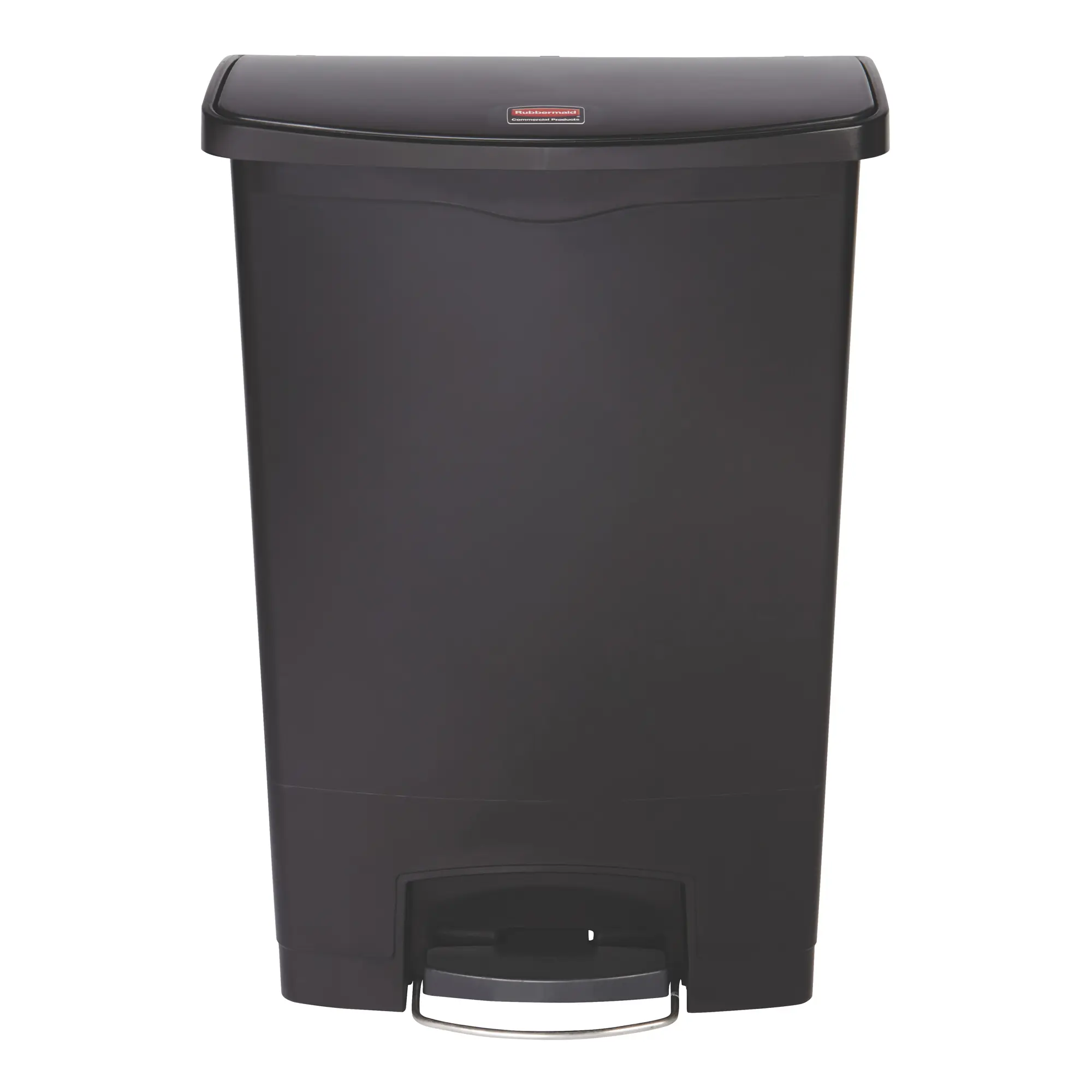Rubbermaid Slim Jim Step on Abfallbehälter 90 Liter Front Step, schmaler schwarzer Treteimer mit Fronttritt, leisem Deckel und innenliegenden Scharnieren, Artikelnummer 1883557