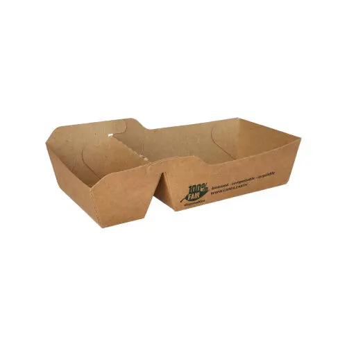 PAPSTAR Pommes-Frites-Trays, Pappe pure 2-geteilt, braune Snackschale mit großem Fach für Pommes und kleinem Fach für Dips, FSC-zertifiziert, klein, Artikel 87254