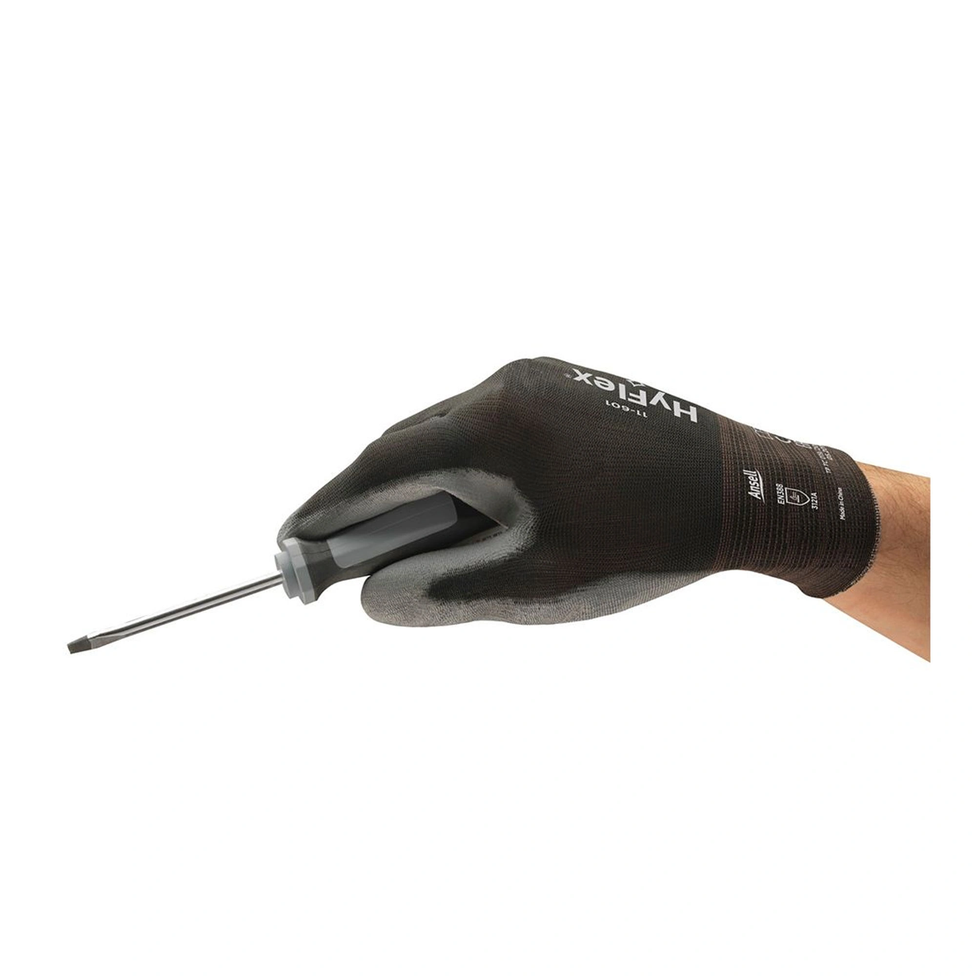 Ansell HyFlex 11-601 Mehrzweckhandschuhe mit Polyurethan-Beschichtung schwarz/grau, VE 12 Paar