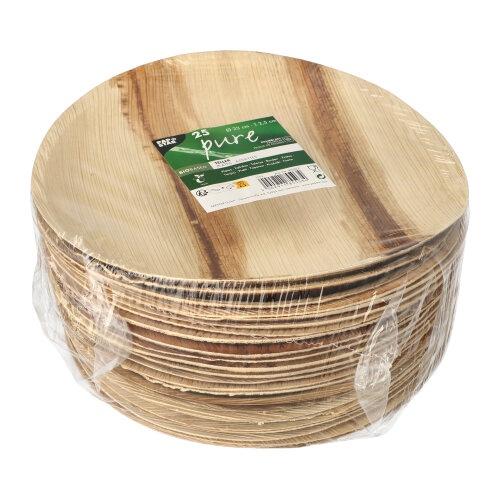 PAPSTAR Teller Palmblatt "pure" rund Ø 23 cm, 2,5 cm, naturfarbener Einweg-Teller aus Palmblatt, kompostierbar, biologisch abbaubar, 4 x 25 Stück