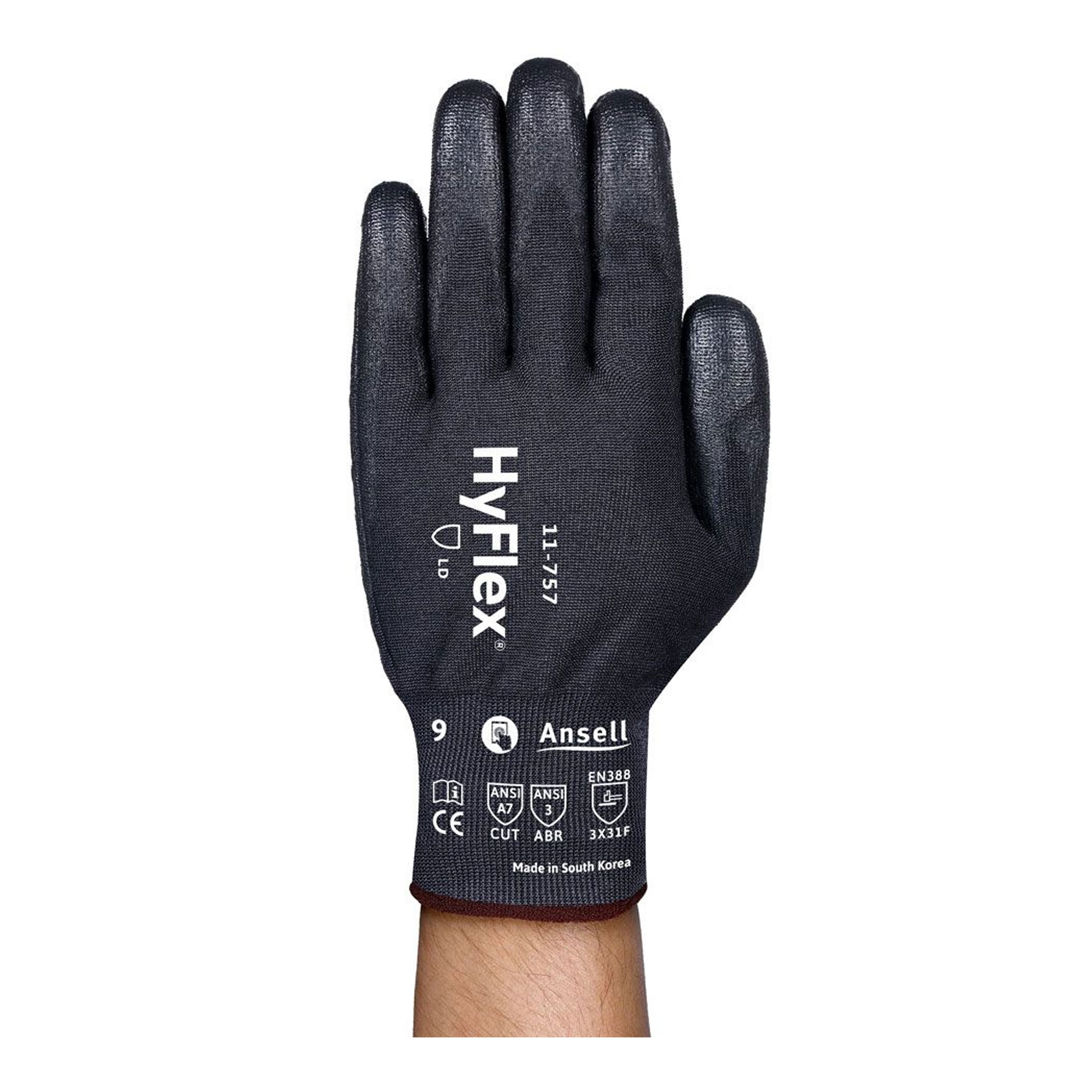 Ansell HyFlex 11-757 Schnittschutzhandschuhe mit Polyurethan-Beschichtung schwarz, VE 144 Paar
