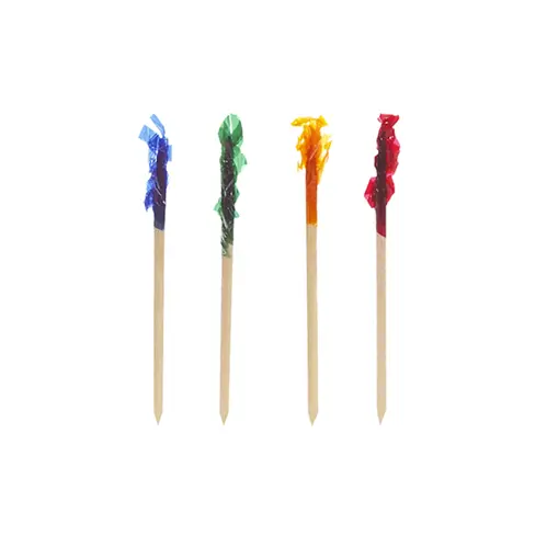 PAPSTAR Deko-Picker 6,8 cm farbig sortiert "Frills" aus Holz mit bunten Fransen für Party-Snacks, Cocktails und Buffet, farblich gemischt