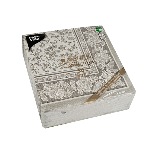 PAPSTAR Servietten ROYAL Collection 1/4-Falz 40 x 40 cm grau Ornaments, hochwertige Stoffoptik mit floralen Ornamenten, FSC-zertifiziert, Art.-Nr. 19819