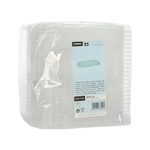 Starpak 25 Deckel für Verpackungsbecher, PP rechteckig 1 cm x 17,3 cm x 12,3 cm transparent