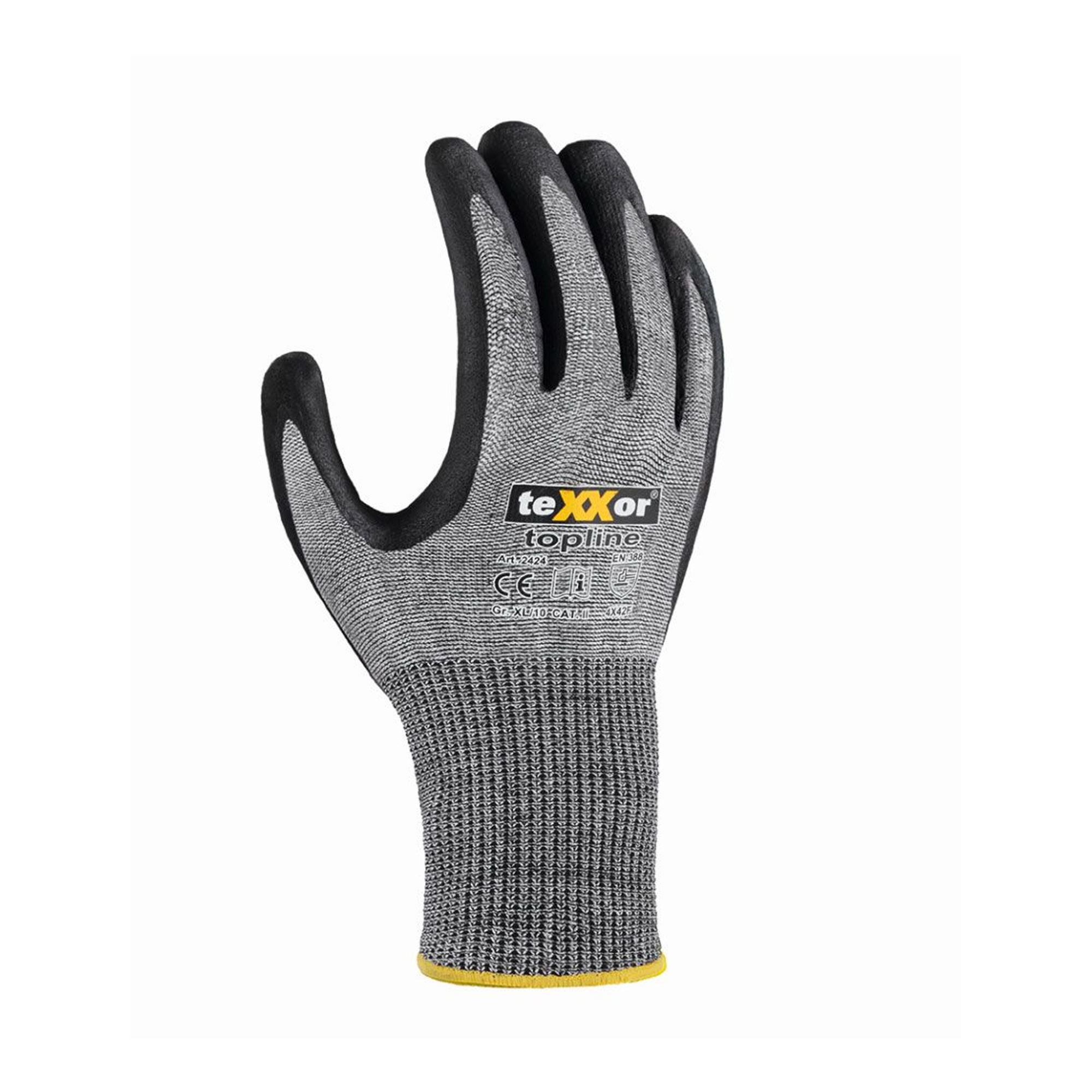 teXXor 2424 Schnittschutz-Strickhandschuhe mit Nitril-Beschichtung grau/schwarz, VE 144 Paar