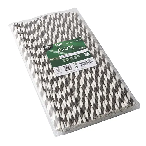 PAPSTAR Trinkhalme, Papier Ø 6 mm, 29 cm schwarz/weiß Stripes für Cocktails und Limonaden, FSC-zertifiziert, 1000 Stück, Art.-Nr. 88225
