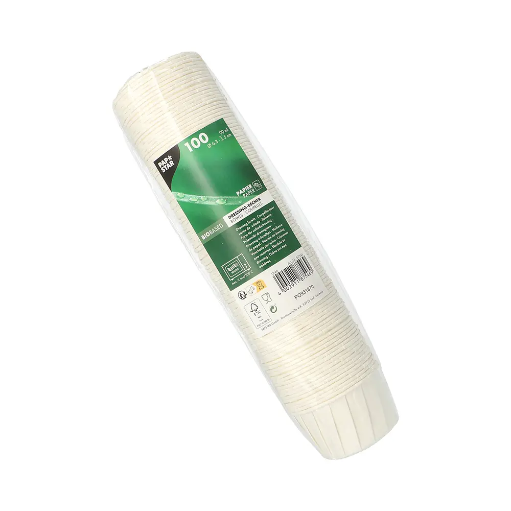 PAPSTAR 100 Dressingbecher, Papier "pure" rund 90 ml Ø 6,3 cm, 5 cm weiß