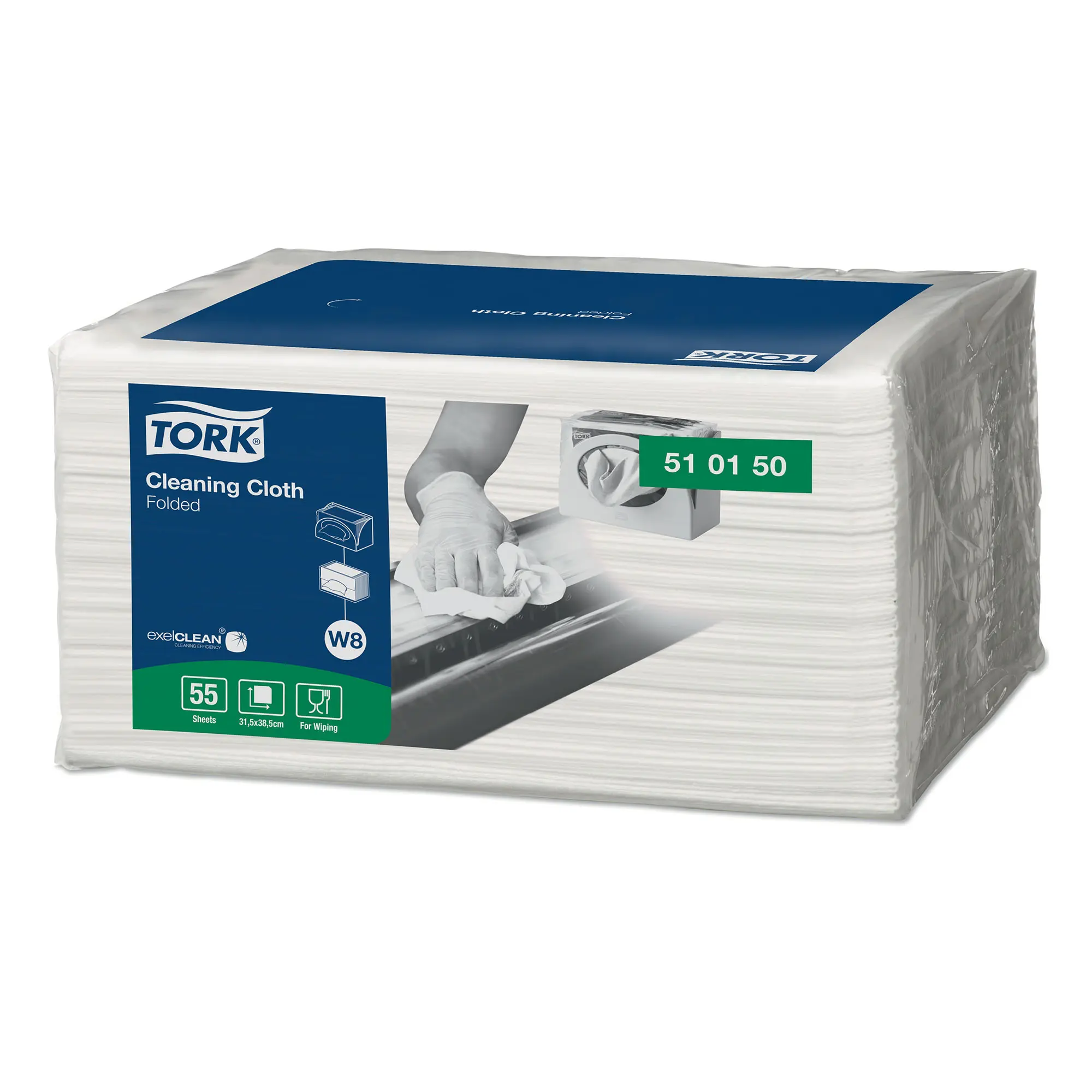 Tork 510150 Premium Reinigungstücher W8, weiß, 1‑lagig, 31,5 x 38,5 cm, 440 Tücher aus Zellstoff-Polypropylen-Polyester-Mix in Versandkarton und Folienpackung, Artikelnummer 510150