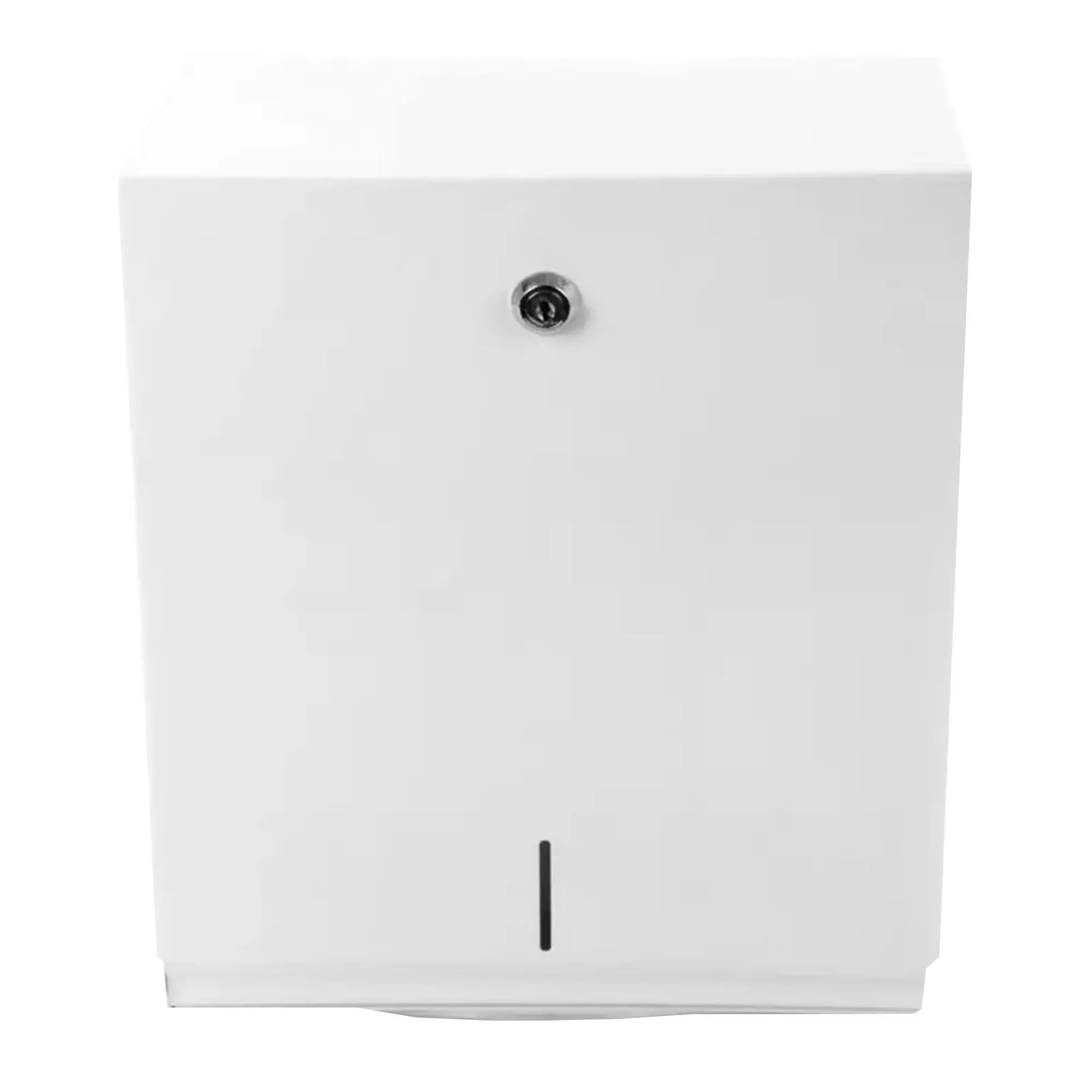 FUNNY Falthandtuch-Spender Metall weiß, V-Falz, 500 Blatt, abschließbarer Wandspender aus beschichtetem Metall für Waschräume, Art.-Nr. 500