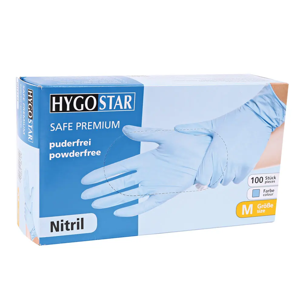 Hygostar Safe Premium Nitrilhandschuhe blau puderfrei, VE 1000 Stück, medizinische Einmalhandschuhe aus Nitril in verschiedenen Größen
