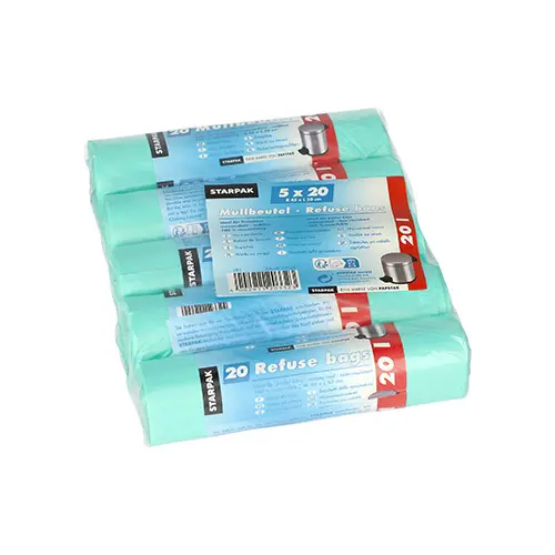 Starpak Müllbeutel, HDPE 20 l 50 cm x 45 cm mint von PAPSTAR, stabile HDPE-Müllbeutel auf Rolle für Küche, Büro und Haushalt, 5 x 20 Beutel, Art.-Nr. 89158