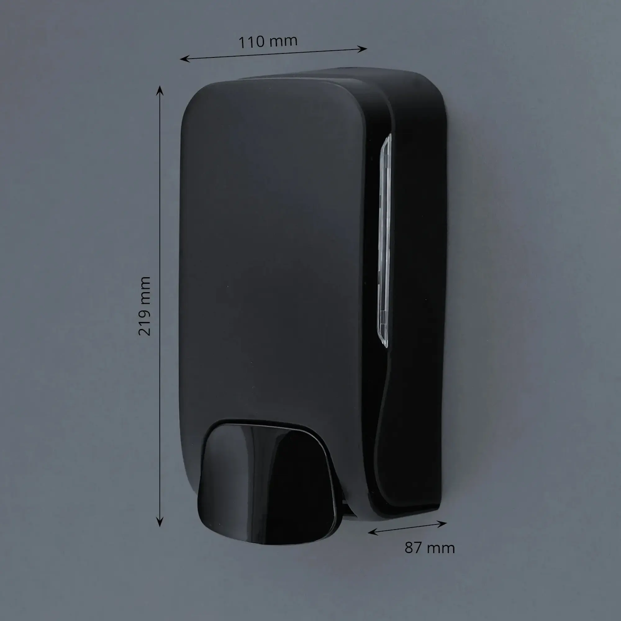 SEMYtop Seifenspender 500 ml Kunststoff, nachfüllbar, schwarzer Wand-Seifenspender mit Druckhebel und Maßen 110 x 219 x 87 mm