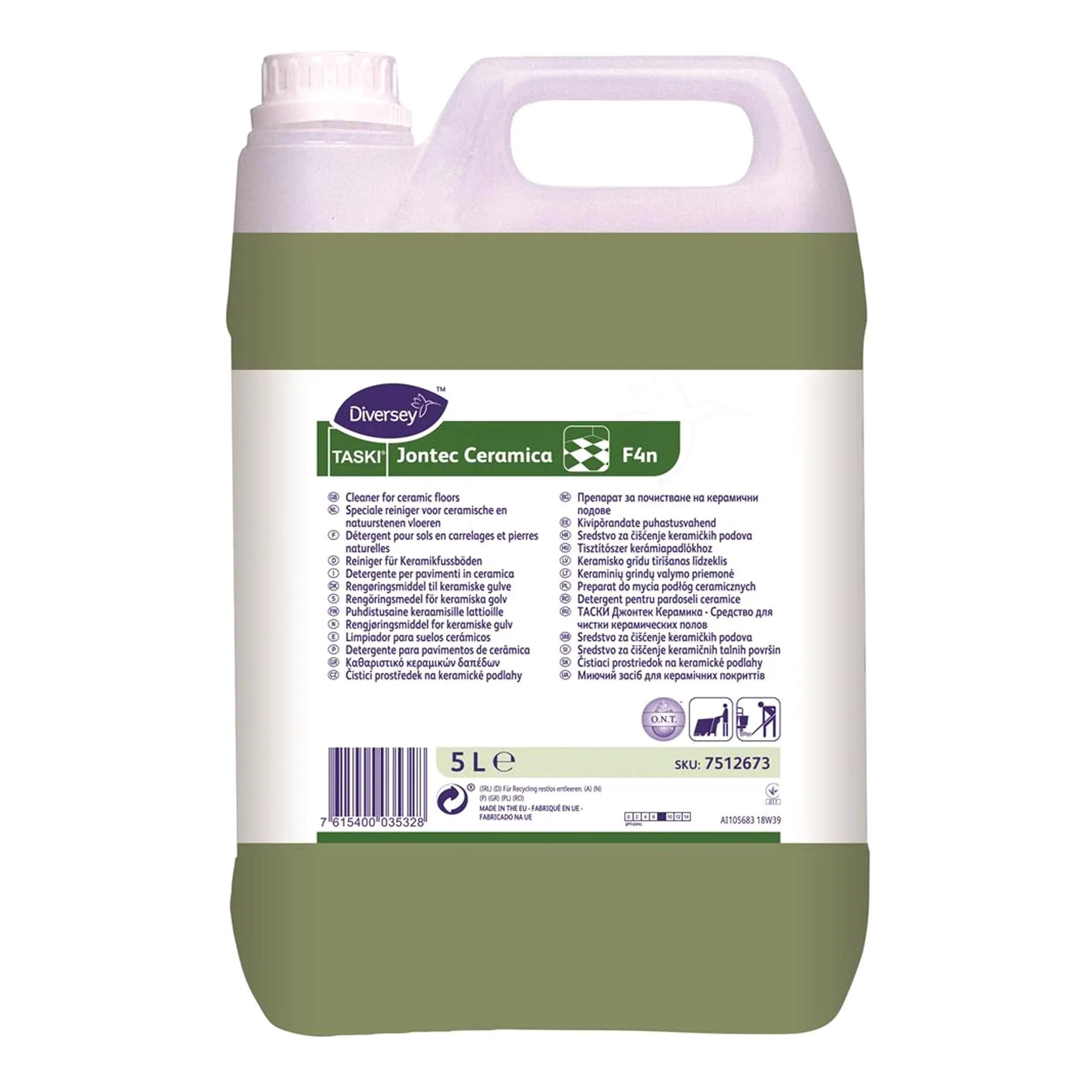 TASKI Jontec Ceramica F4n Fußbodenreiniger von Taski im 5L-Kanister, schnell trocknender Reiniger für unbeschichtete Keramikfußböden, Artikelnummer 7512673