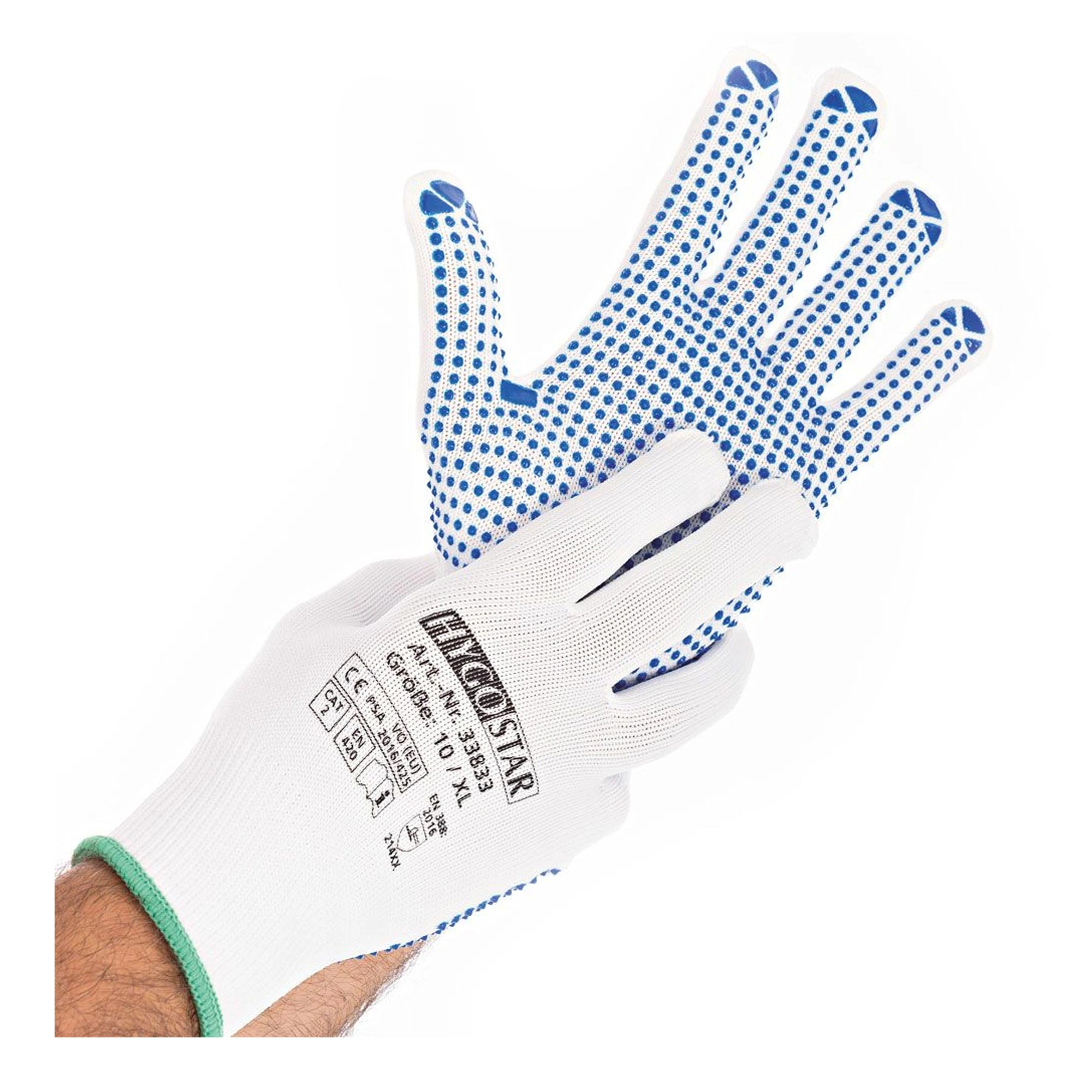 Hygostar Structa Strick Arbeitshandschuhe mit PVC-Beschichtung weiß/blau, VE 120 Paar