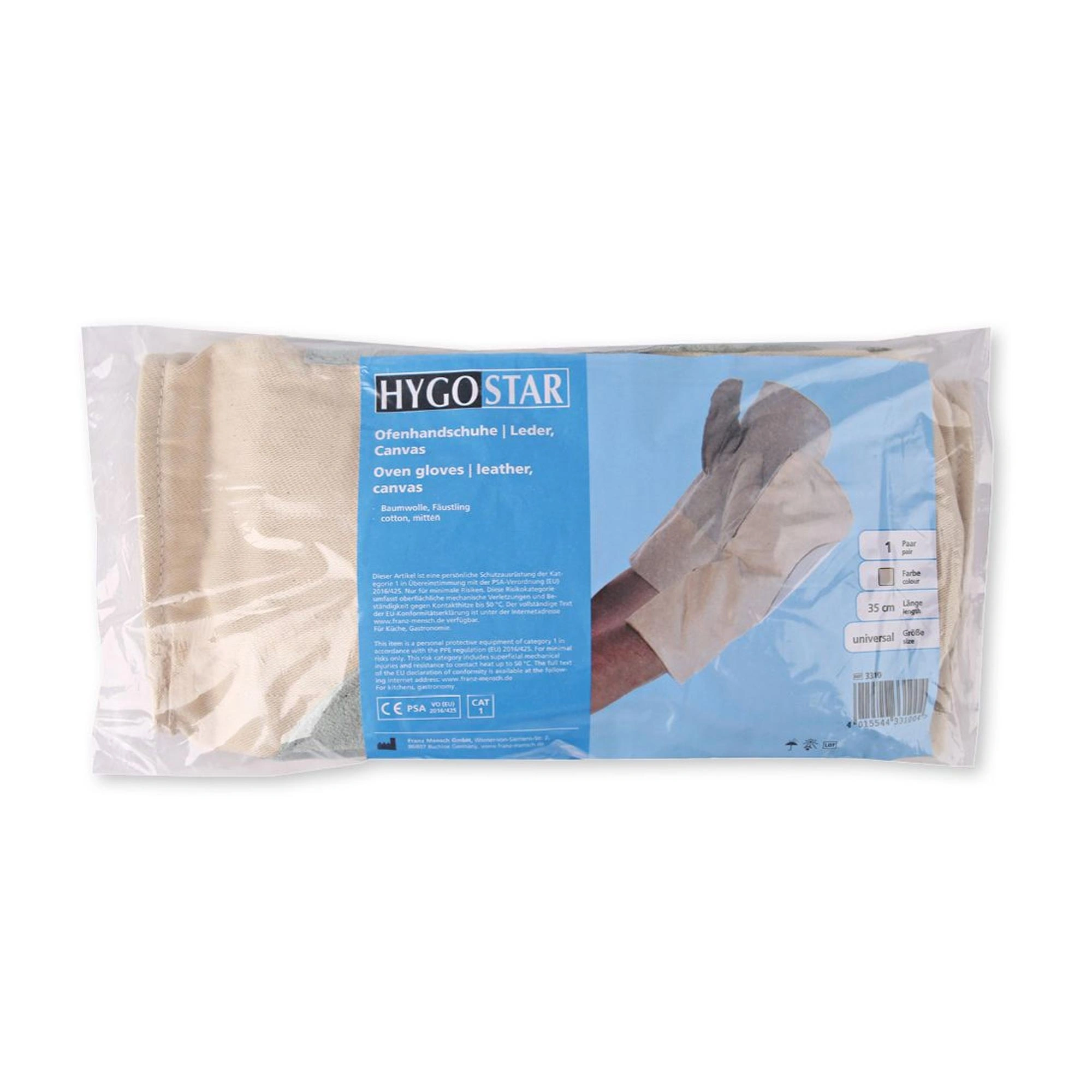 Hygostar Leder, Canvas Ofenhandschuhe mit Canvas-Beschichtung natur, VE 36 Paar