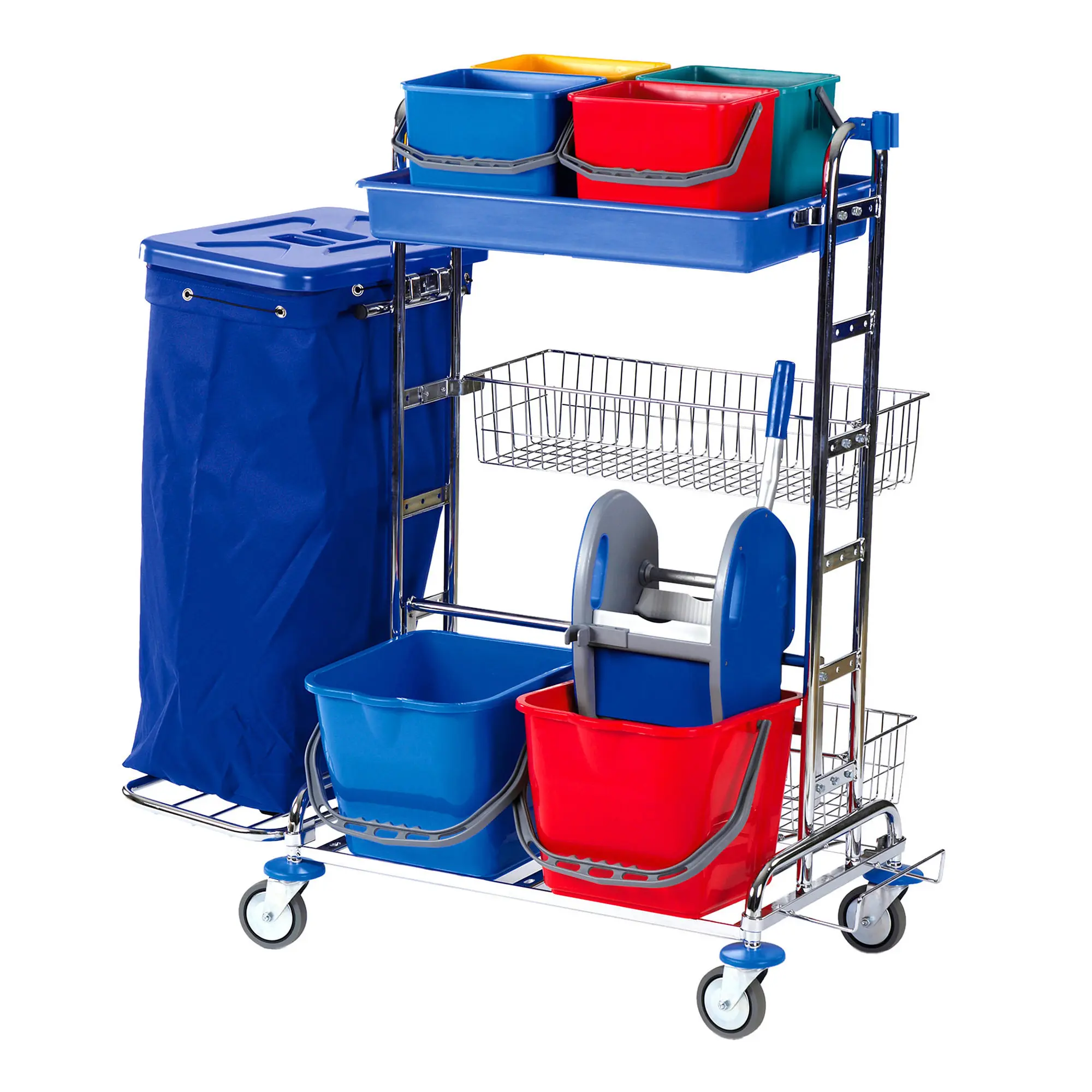 Floorstar SOLID RW 3 Reinigungswagen für 1 x 120 l Abfallsack mit paralleler Zwei-Eimer-Wischeinheit, farbigen 6-l-Eimern und Müllsack-Halterahmen von Floorstar