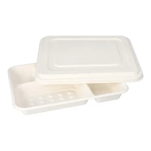 PAPSTAR Menü-Trays, Zuckerrohr "pure" 5-geteilt 3,7 cm x 22 cm x 28,2 cm weiß