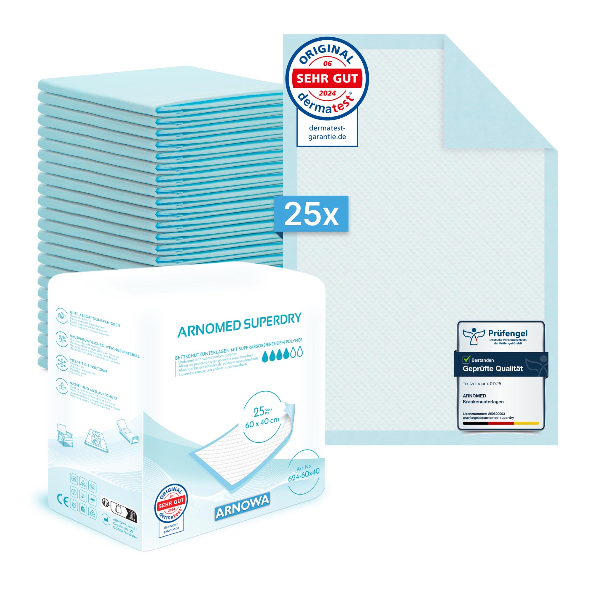 ARNOMED SUPERDRY Einweg-Bettschutzunterlagen, 25 Stück