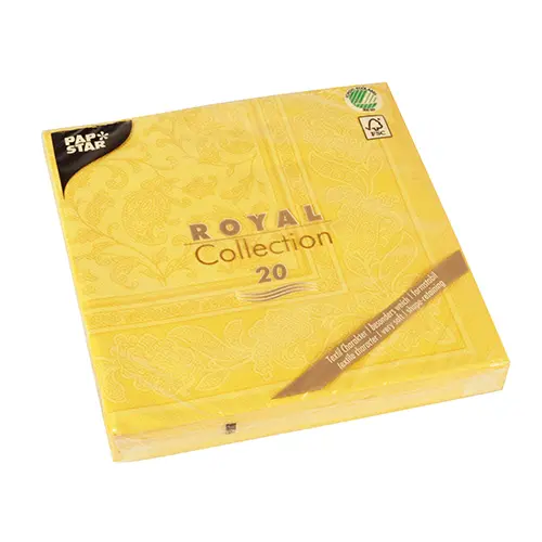 PAPSTAR Servietten "ROYAL Collection" 1/4-Falz 40 x 40 cm gelb Ornaments, hochwertige Stoffoptik-Servietten FSC-zertifiziert, 8 x 20 Stück, Artikel 17055