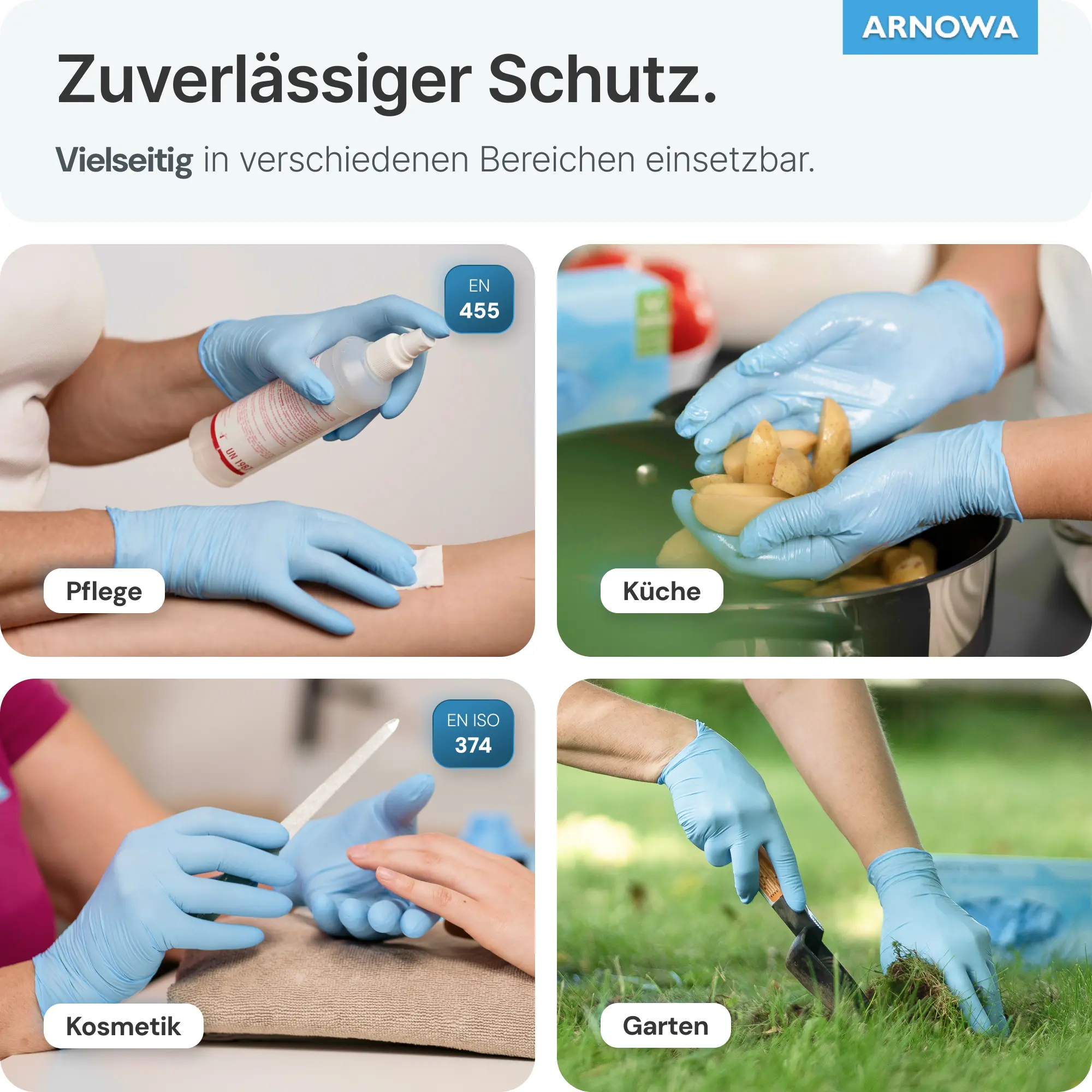 ARNOMED RAINBOW NITRIL ICE BLUE Nitrilhandschuhe hellblau, puderfreie und latexfreie Einmalhandschuhe für Pflege, Küche, Kosmetik und Garten, VE 100 Stück