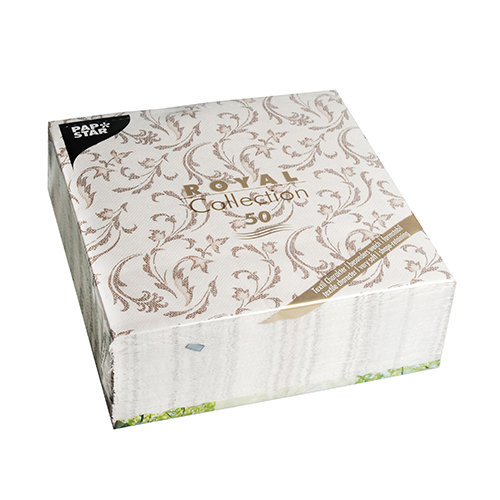 PAPSTAR Servietten ROYAL Collection 1/4-Falz 40 x 40 cm braun Damascato, stoffähnliche Premium-Serviette mit floralem Ornamentmuster, Artikel 85004