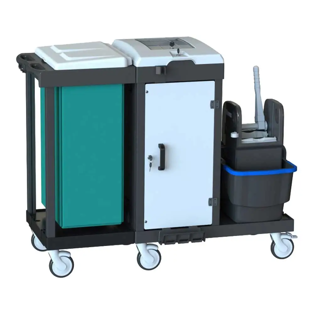 Arcora BORA MEDICAL 550 Reinigungs- und Desinfektionswagen aus ECOBLACK-Kunststoff mit abschließbaren Türen, 20-Liter-Moppeimern, Presse und Eimern für den Einsatz im Gesundheitswesen
