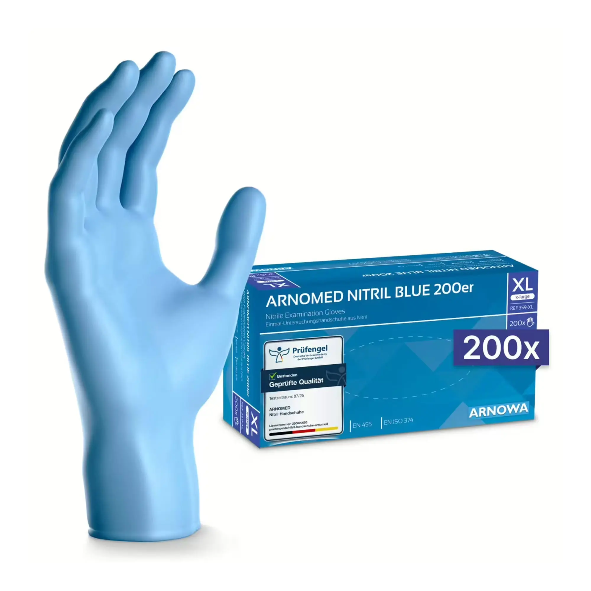 ARNOMED CLASSIC NITRIL BLUE 200er Nitrilhandschuhe blau, puderfrei und latexfrei für Untersuchung, Medizin, Pflege und Labor, VE 200 Stück, ARNOMED