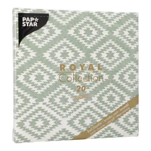 PAPSTAR Servietten "ROYAL Collection" 1/4-Falz 40 x 40 cm dunkelgrün Ethnic Look, hochwertige Premium-Servietten in Stoffoptik mit Ethno-Muster, weich, formstabil und umweltfreundlich