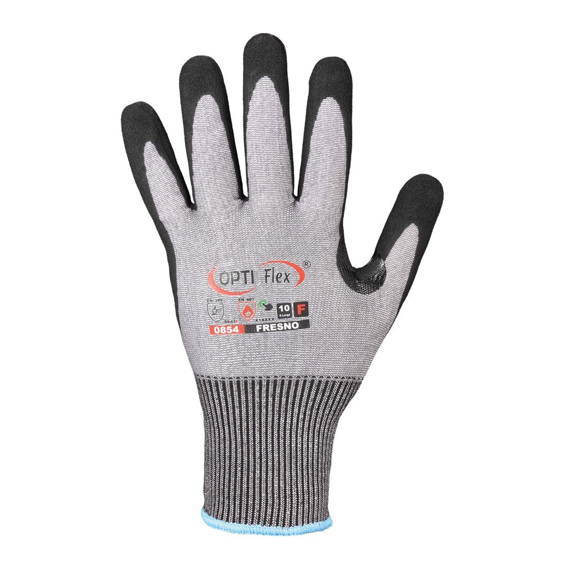 Optiflex Fresno 0854 Schnittschutzhandschuhe mit Nitrilschaum, gesandet-Beschichtung grau/schwarz, VE 60 Paar