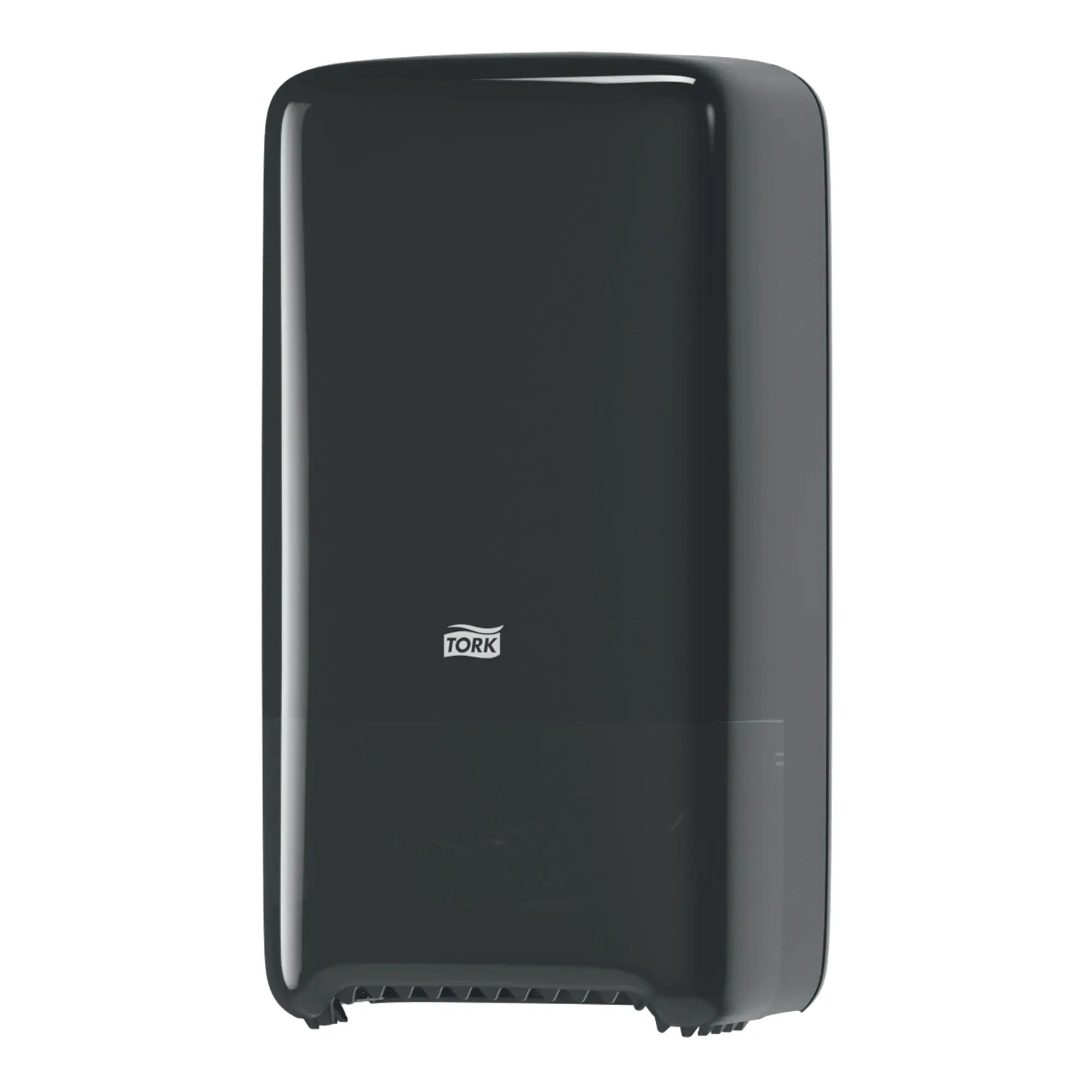 Tork Elevation Doppelrollenspender für Midi Toilettenpapier T6, vertikaler schwarzer Kunststoff-Wandspender mit Sichtfenster, Artikel 557508