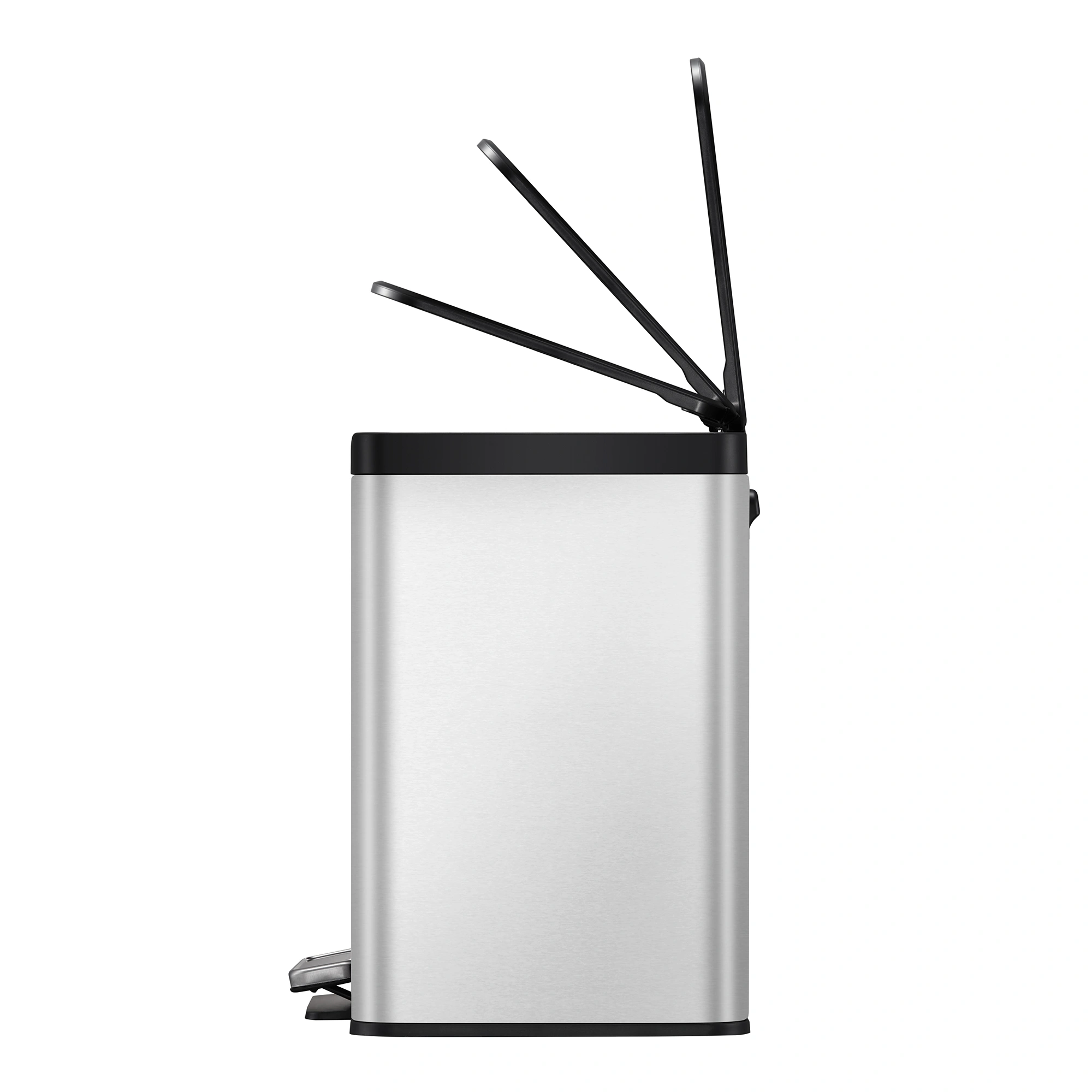 EKO Essential 2 Recycler Treteimer 2 x 15 Liter aus Edelstahl mit schwarzem Soft-Close-Klappdeckel und Pedal, Seitenansicht, Artikel 31184682