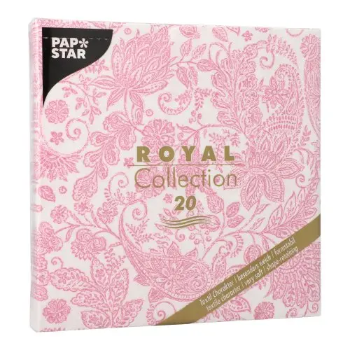PAPSTAR Servietten "ROYAL Collection" 1/4-Falz 40 x 40 cm fuchsia mit Paisley-Muster, stoffähnliches Premium-Tissue, FSC-zertifiziert, 8 x 20 Stück