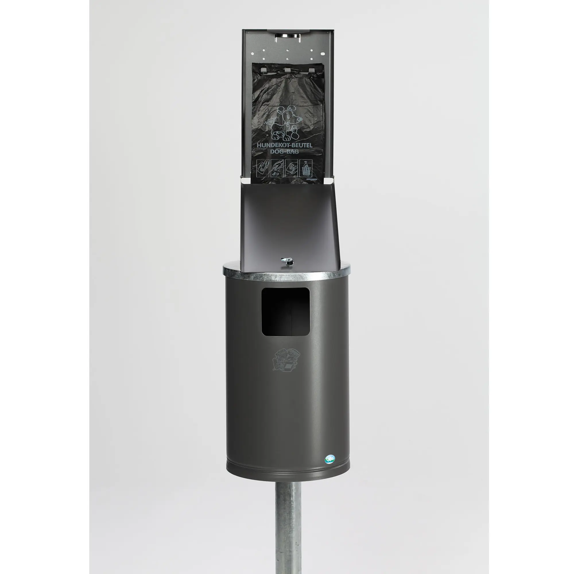 VAR Hundetoilette DS 1 zum Einbetonieren aus verzinktem Stahlblech mit Hundekotbeutelspender und 30 l Abfalleimer, Gassistation von VAR