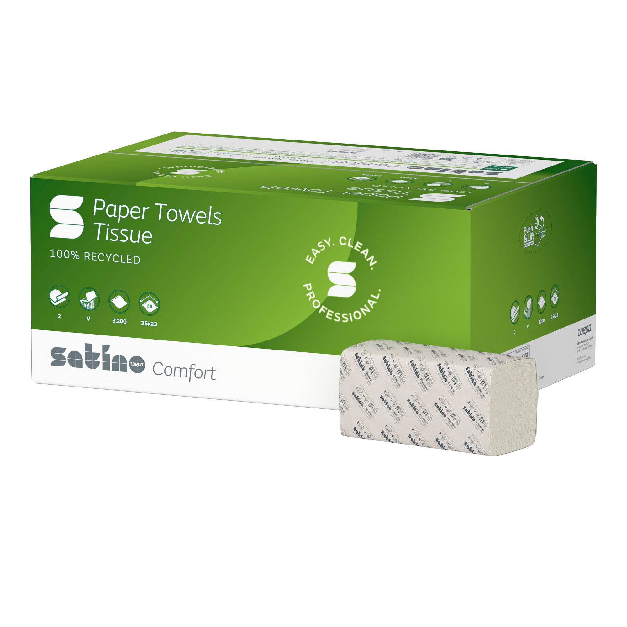 Satino by Wepa comfort Papierhandtücher Recycling Tissue, ZZ, 25x23, 2-lagig, hochweiß 3200 Tücher 277190_1