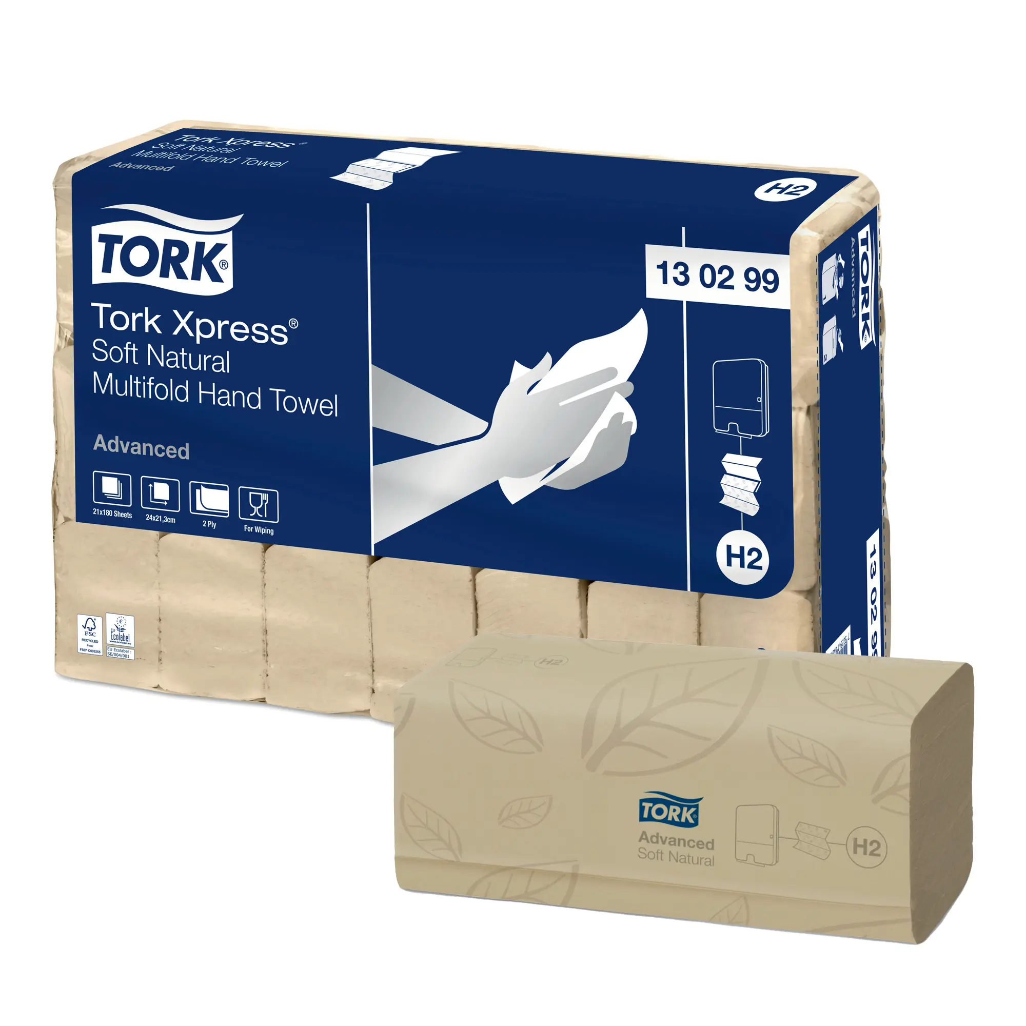 Tork Xpress Advanced Natur weiche Papierhandtücher Multifold Interfold 21,3 x 24 cm, 2-lagig