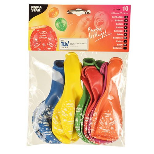 PAPSTAR Luftballons Ø 29 cm farbig sortiert "Happy Birthday", bunte Geburtstagsballons mit Aufdruck, geeignet für Helium, PAPSTAR