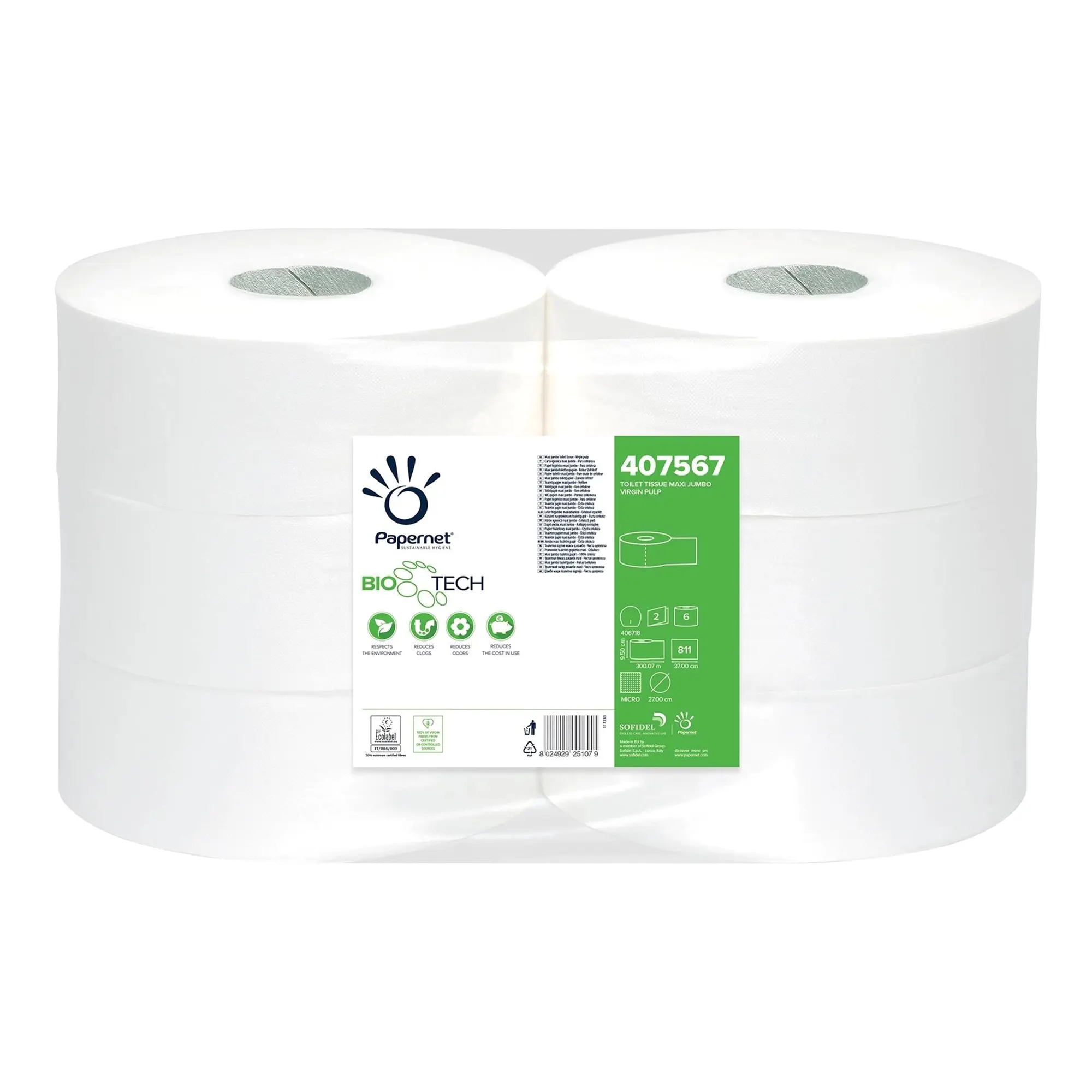 Papernet Toilettenpapier Bio Tech Maxi Jumborolle weiß 2-lagig, 300 Meter