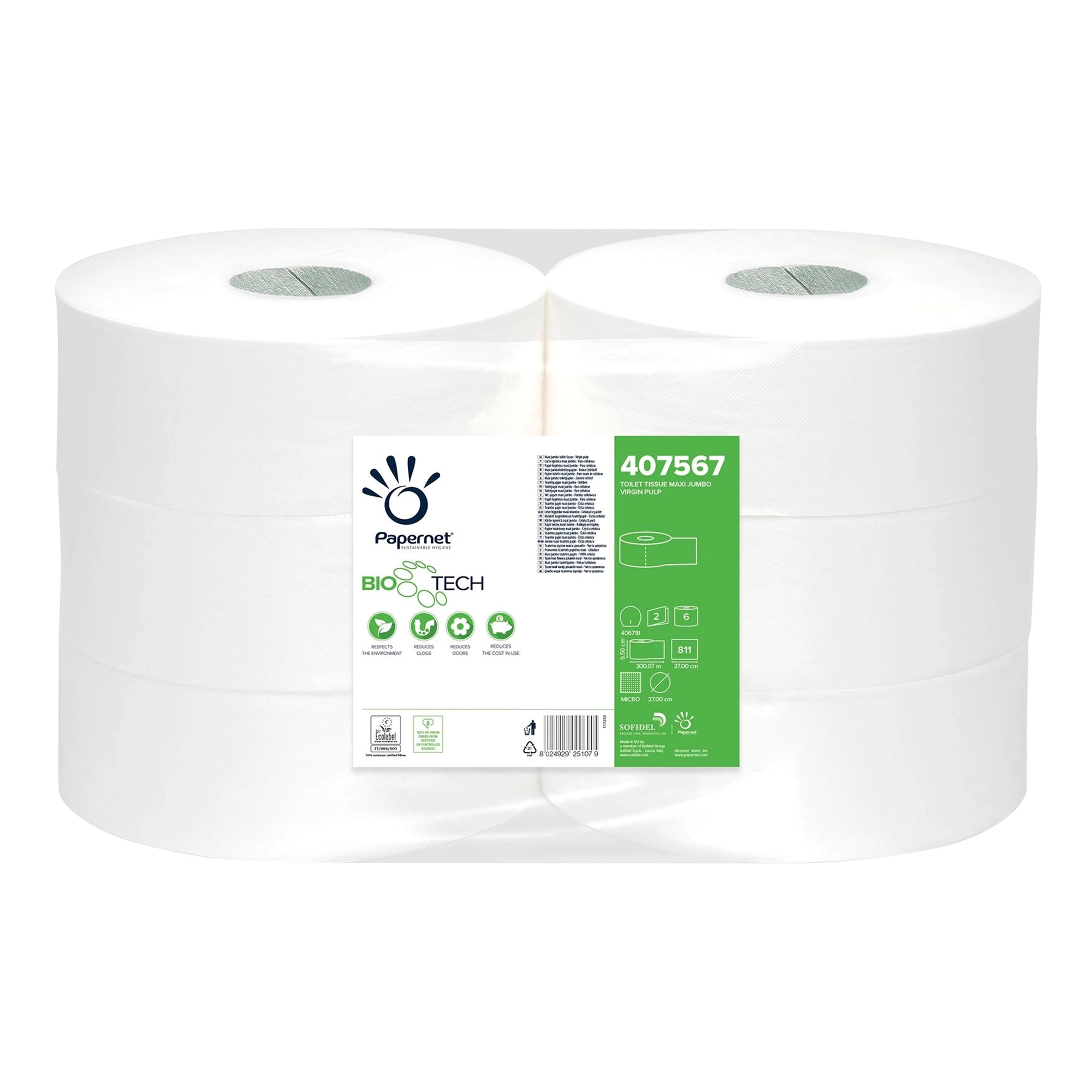 Papernet Toilettenpapier Bio Tech Maxi Jumborolle weiß 2-lagig, 300 Meter