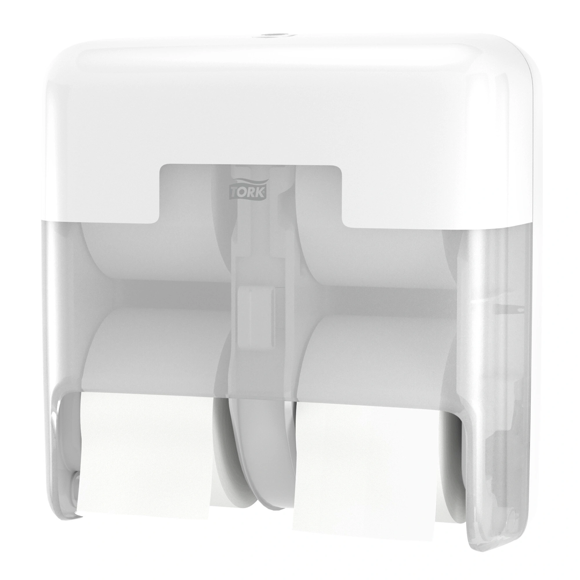 Tork OptiServe Spender für hülsenloses Toilettenpapier T7, 4 Rollen, wandmontierter Coreless-Toilettenpapierspender mit transparenter Front für vier kompakte Rollen, Artikelnr. 558051/558052