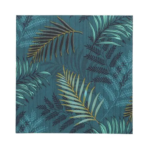 PAPSTAR Servietten, 3-lagig 1/4-Falz 33 x 33 cm "Jungle Leaves" in Petrol mit tropischem Blattmotiv, umweltfreundliche FSC-Tissue-Servietten, Artikel 37091