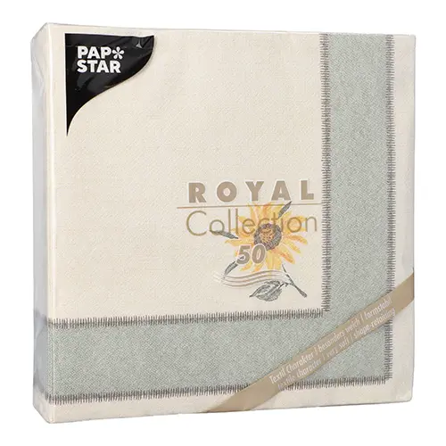 PAPSTAR Servietten ROYAL Collection Sunflower 1/4-Falz 40 x 40 cm, cremefarbene Premium-Tissue-Servietten mit Sonnenblumen-Dekor, kompostierbar, FSC, Art.-Nr. 89158