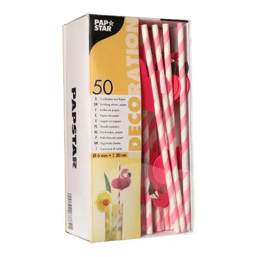 PAPSTAR Trinkhalme, Papier Ø 6 mm, 20 cm pink "Flamingo"