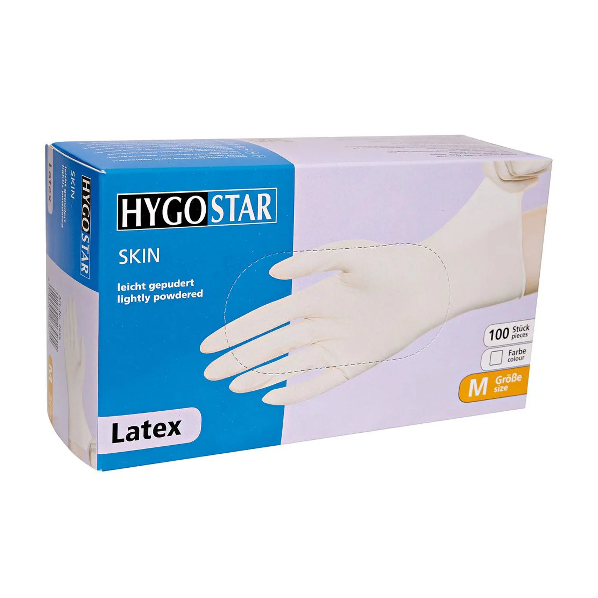 Hygostar Skin Latexhandschuhe weiß gepudert, 1000 Stück im Karton, elastische Latex-Einweghandschuhe für Medizin, Labor, Gastronomie und Lebensmittelindustrie