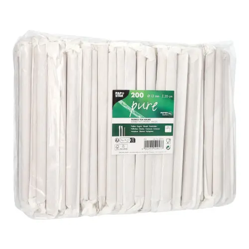 PAPSTAR Bubble Tea Halme Papier "pure" Ø 12 mm, 20 cm braun, einzeln gehüllt und einseitig spitz, umweltfreundliche Papiertrinkhalme für Bubble Tea, nachhaltig und FSC®-zertifiziert