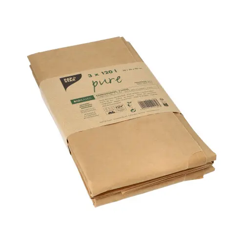 PAPSTAR 3 Kompostsäcke aus Papier "pure" 120 l 95 cm x 70 cm x 25 cm braun , 2-lagig