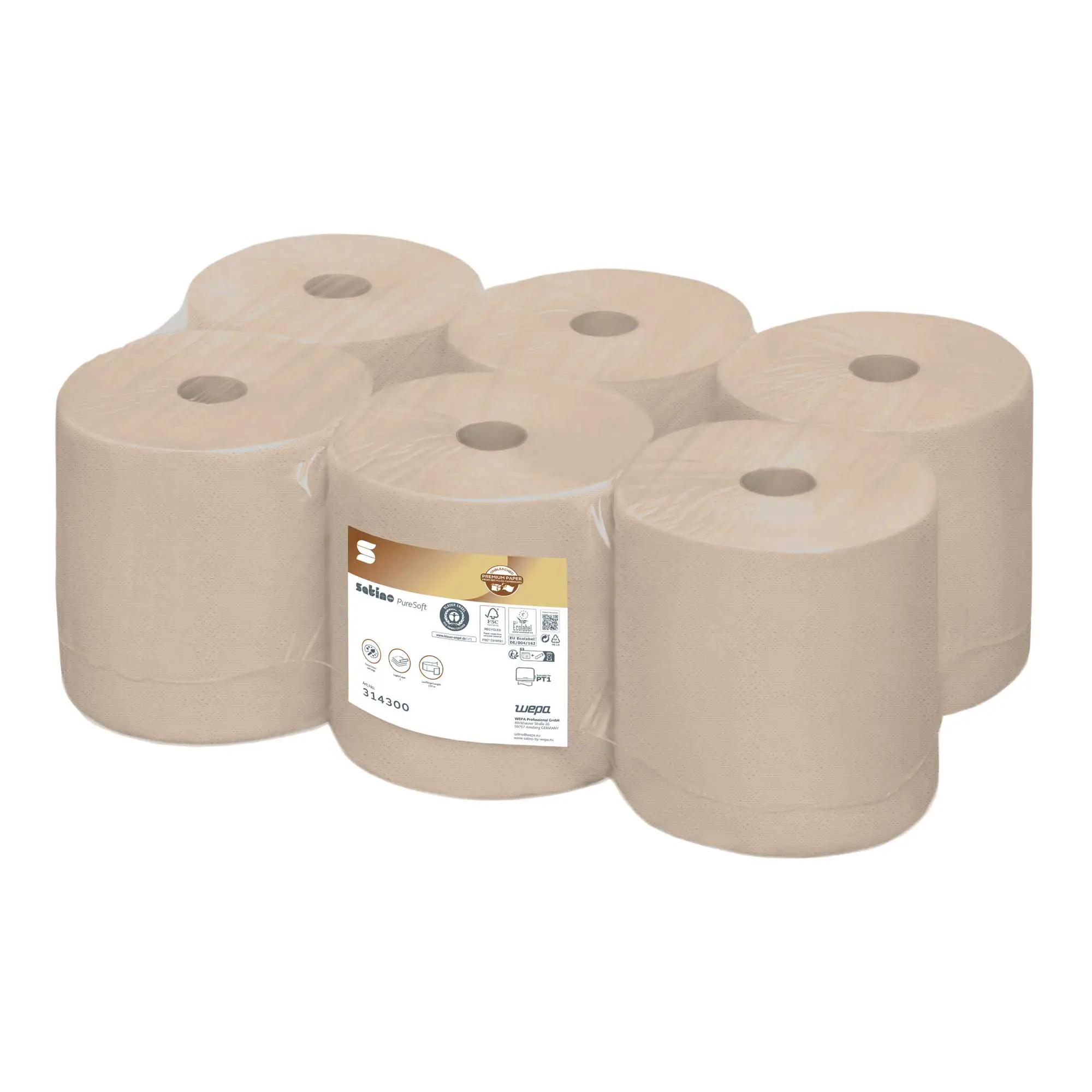 Satino by Wepa PureSoft Handtuchrolle PT1, Recycling, 2-lagig, 170 Meter, beige, nachhaltige Handtuchpapierrollen im Vorteilspack, Art.-Nr. 313400
