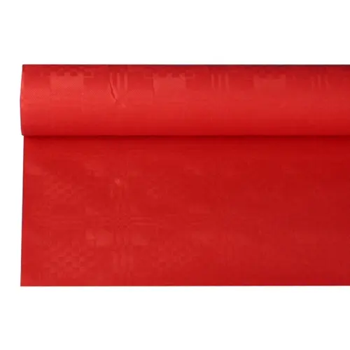 PAPSTAR Papiertischtuch mit Damastprägung 8 m x 1,2 m rot auf Rolle, hochwertiges Papiertischtuch für festliche Tafeln, Artikel 18598