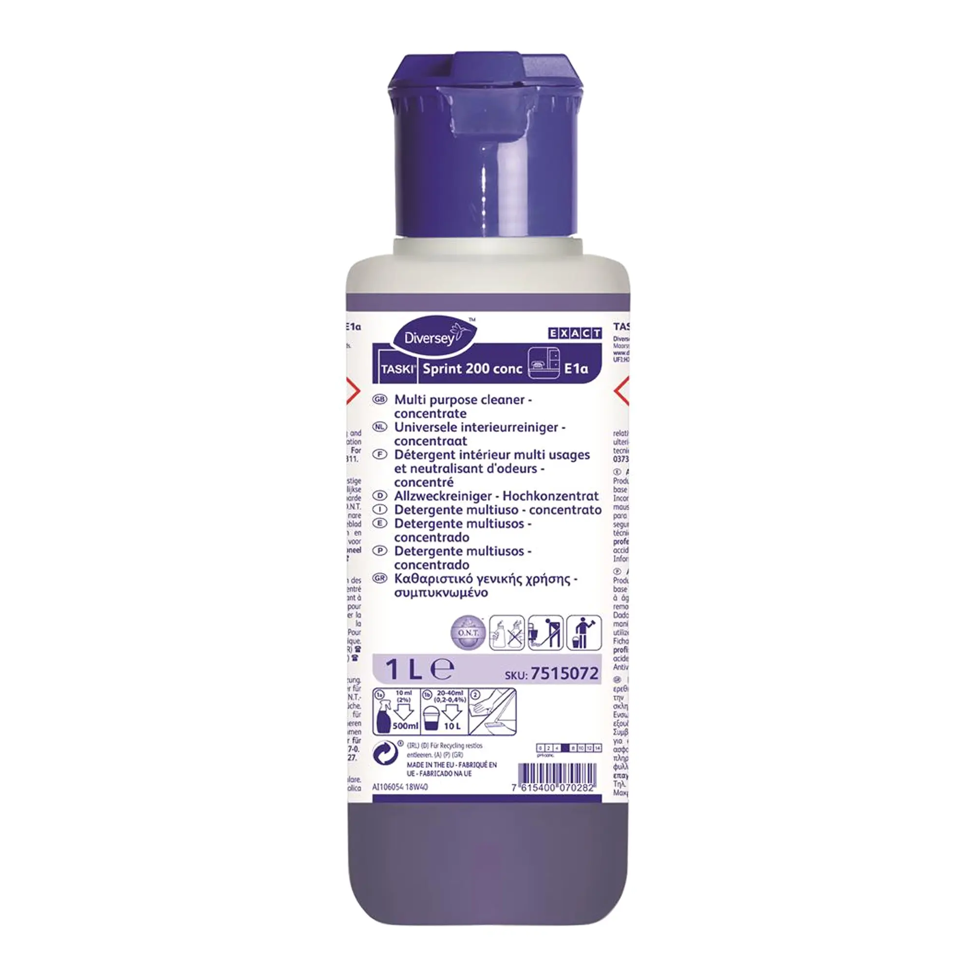 TASKI Sprint 200 conc E1a konzentrierter Allzweckreiniger von Taski, 1L Hochkonzentrat für streifenfreie Reinigung wasserfester Flächen und Böden, Artikelnummer 7515072