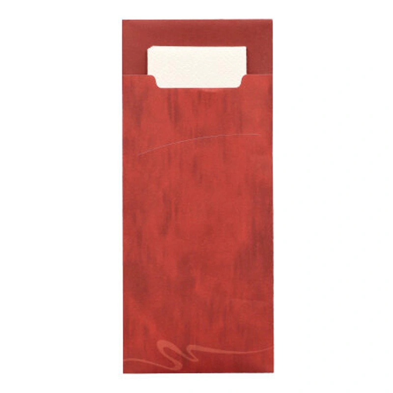 PAPSTAR Bestecktaschen 20 cm x 8,5 cm bordeaux aus Papier mit eingelegter weißer 2-lagiger Serviette 33 x 33 cm, hygienische Besteckaufbewahrung, FSC-zertifiziert, Art.-Nr. 85207