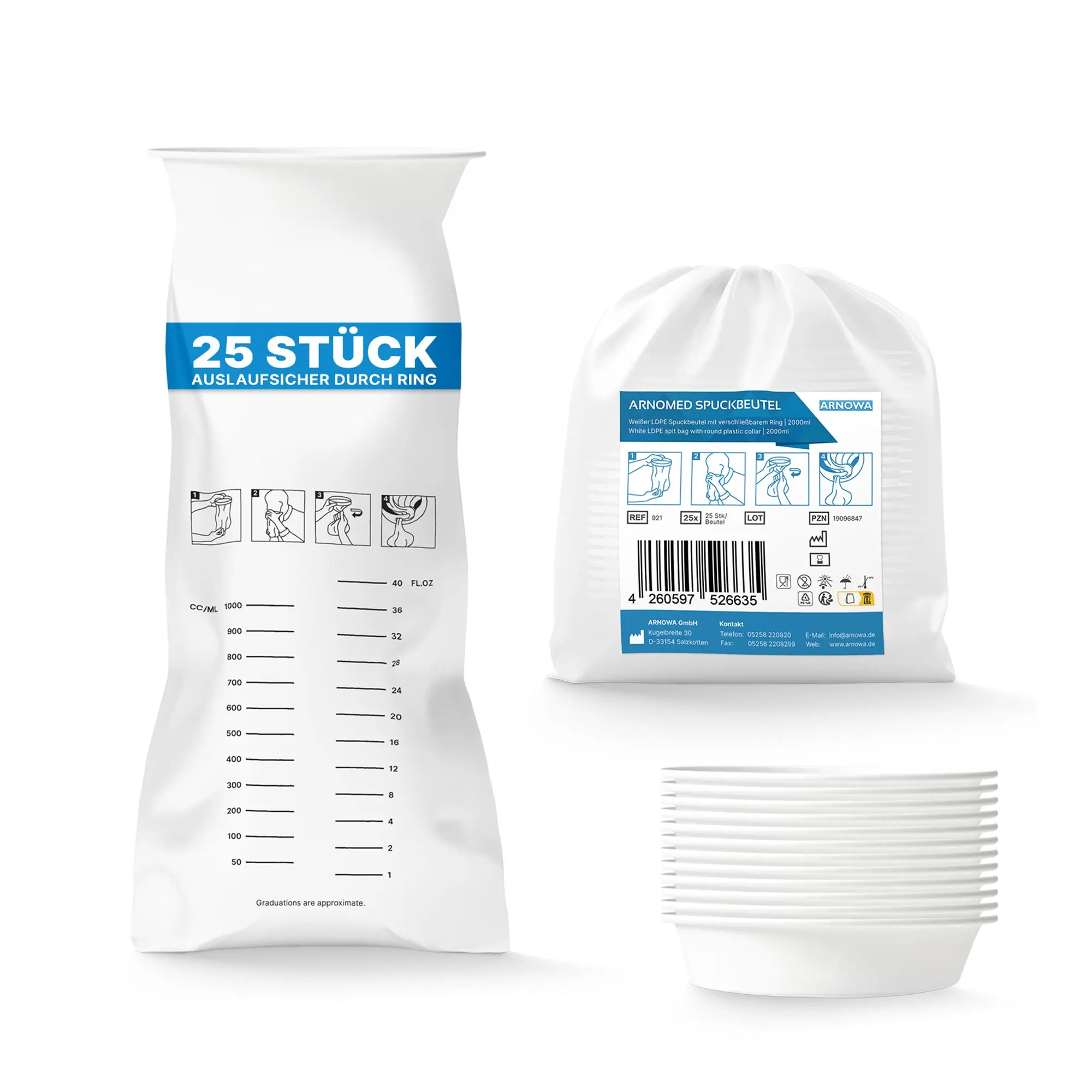 ARNOMED  Spuckbeutel mit verschließbarem Ring, 2 Liter, 25 Stück